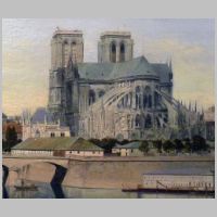 La cathédrale Notre-Dame pendant les travaux de 1845–1863, Le Quai de Montebello et le chevet de Notre-Dame (détail), Émile Harrouart, vers 1860, musée Carnavalet. (Wikipedia).jpg
